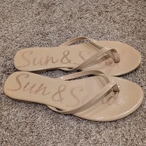 Sun & Sand Tan Nude Patent Flip-Flops Sandals LOFT Women's Size 9